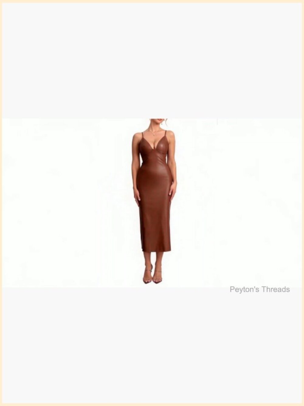 Sleeveless V-Neck Deep V Tie Back Leather Midi Dress for Party - Picture 6 of 6